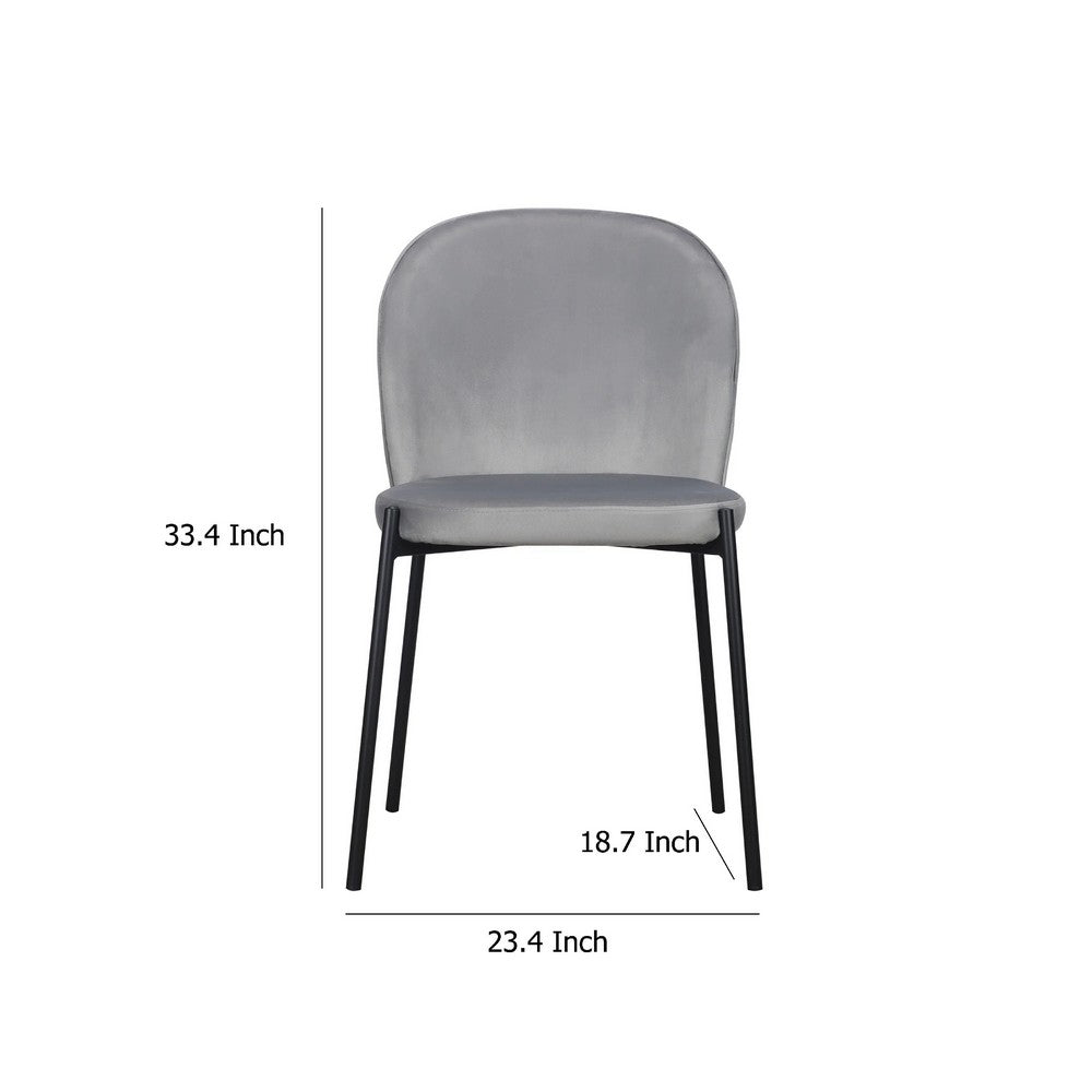 Benjara Dining Chair Set of 2, Classic Gray Fabric with Sleek Black Metal Legs