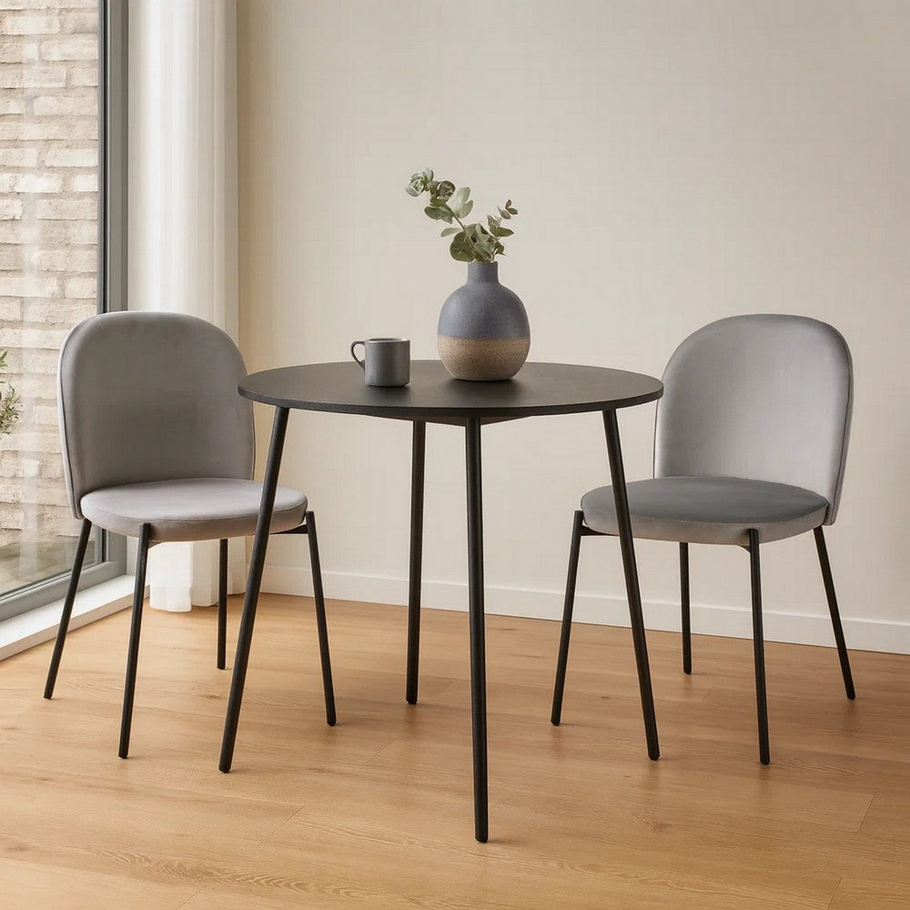 Benjara Dining Chair Set of 2, Classic Gray Fabric with Sleek Black Metal Legs