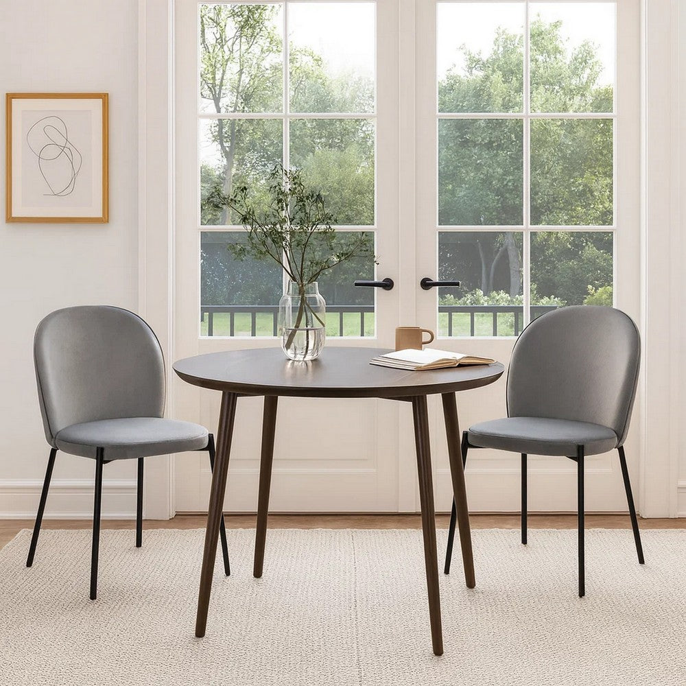 Benjara Dining Chair Set of 2, Classic Gray Fabric with Sleek Black Metal Legs
