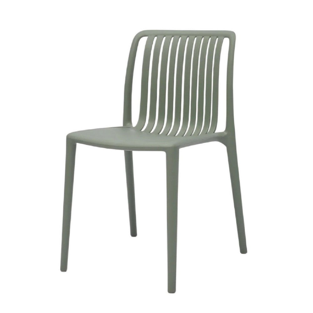 Benjara Womu Outdoor Side Chair Set of 4, Moss Green Finish, Slatted Backrest