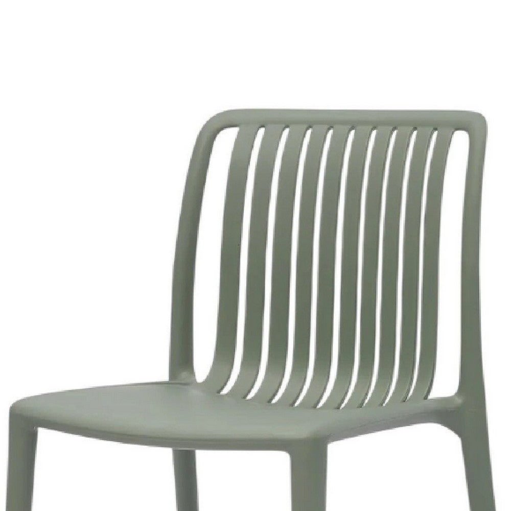 Benjara Womu Outdoor Side Chair Set of 4, Moss Green Finish, Slatted Backrest