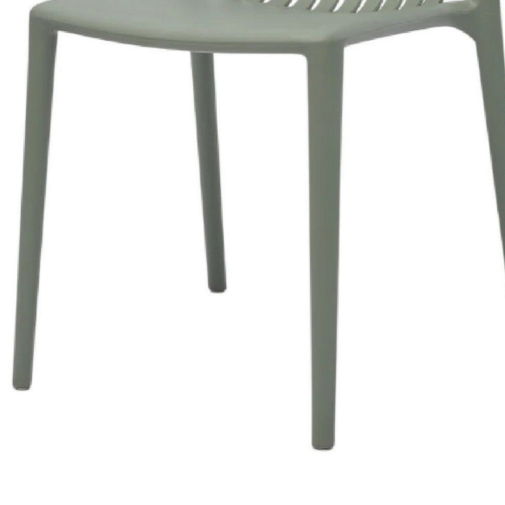 Benjara Womu Outdoor Side Chair Set of 4, Moss Green Finish, Slatted Backrest