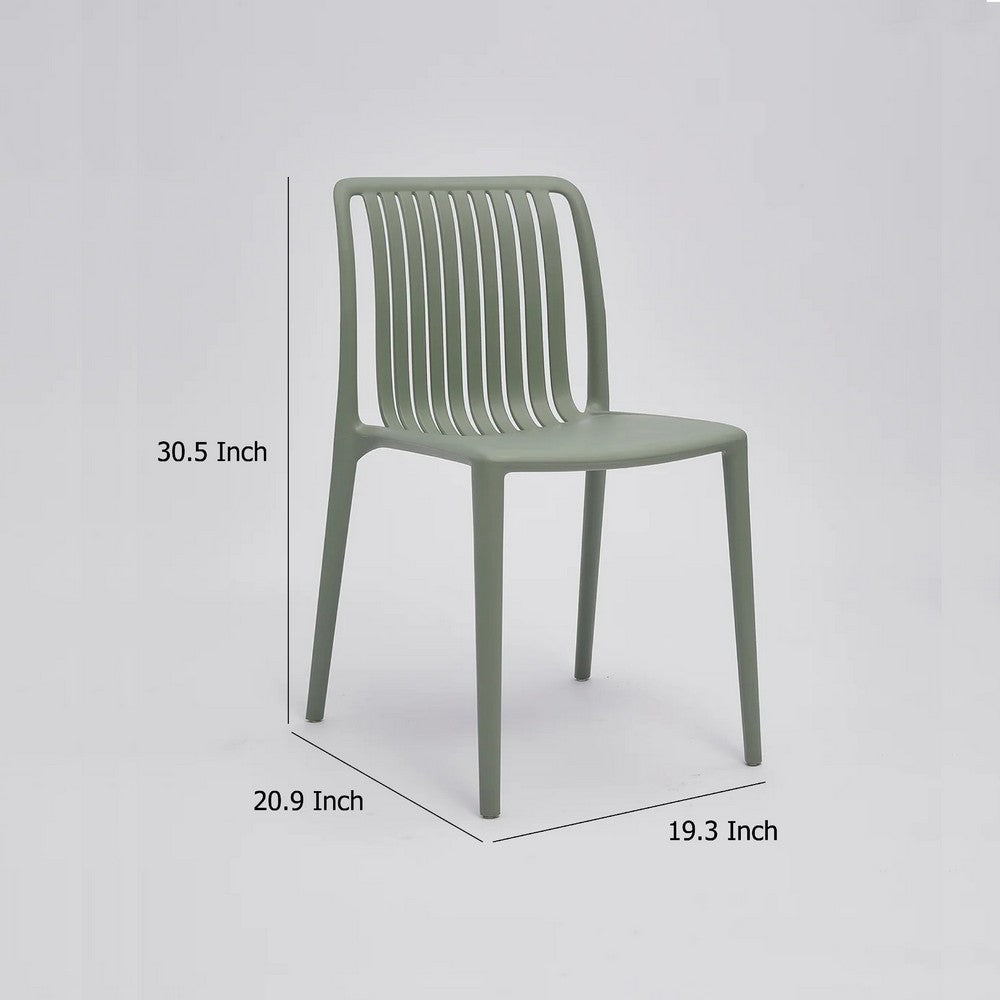 Benjara Womu Outdoor Side Chair Set of 4, Moss Green Finish, Slatted Backrest