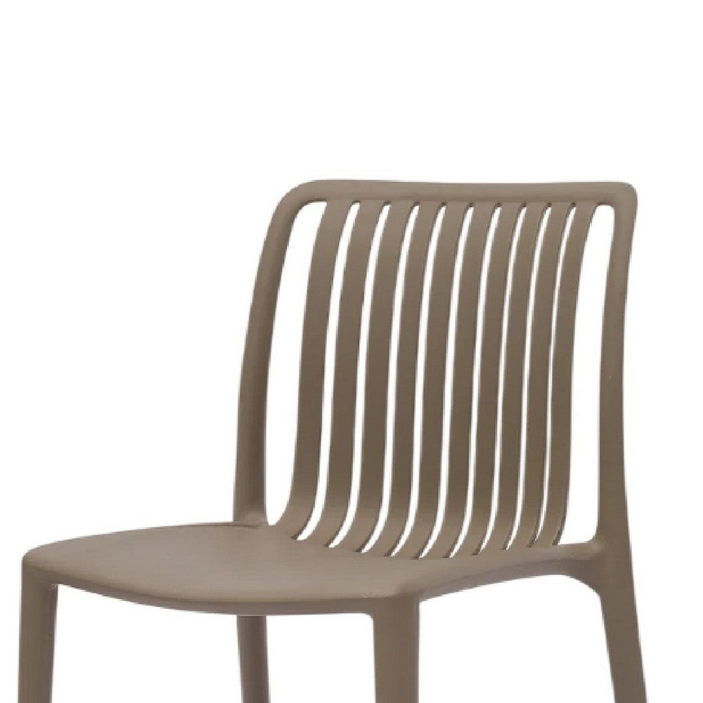 Benjara Womu Outdoor Side Chair Set of 4, Brown Finish, Open Slatted Backrest