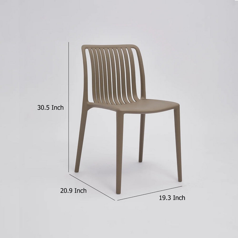 Benjara Womu Outdoor Side Chair Set of 4, Brown Finish, Open Slatted Backrest