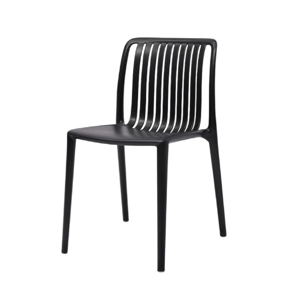 Benjara Womu Outdoor Side Chair Set of 4, Black Finish, Open Slatted Backrest