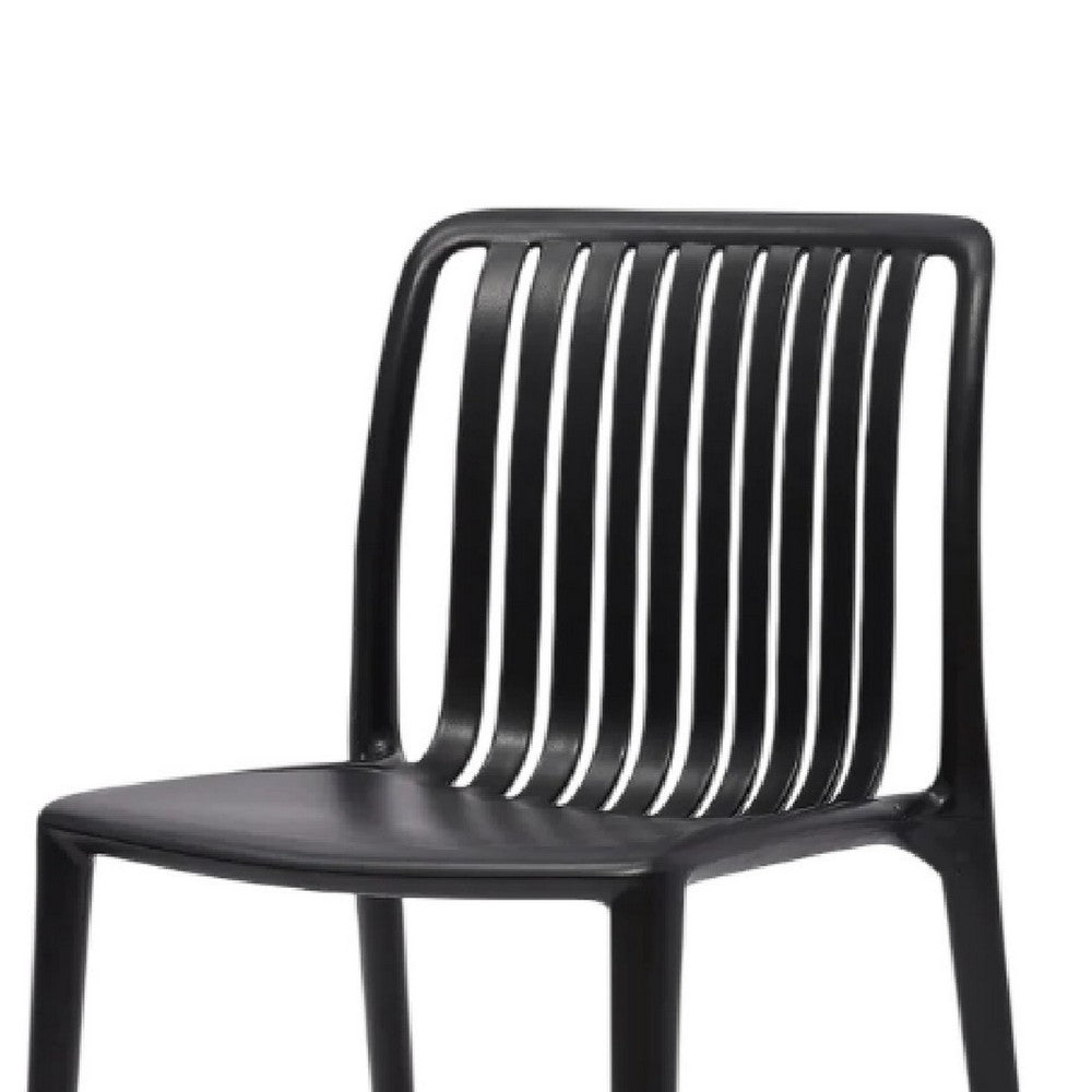 Benjara Womu Outdoor Side Chair Set of 4, Black Finish, Open Slatted Backrest