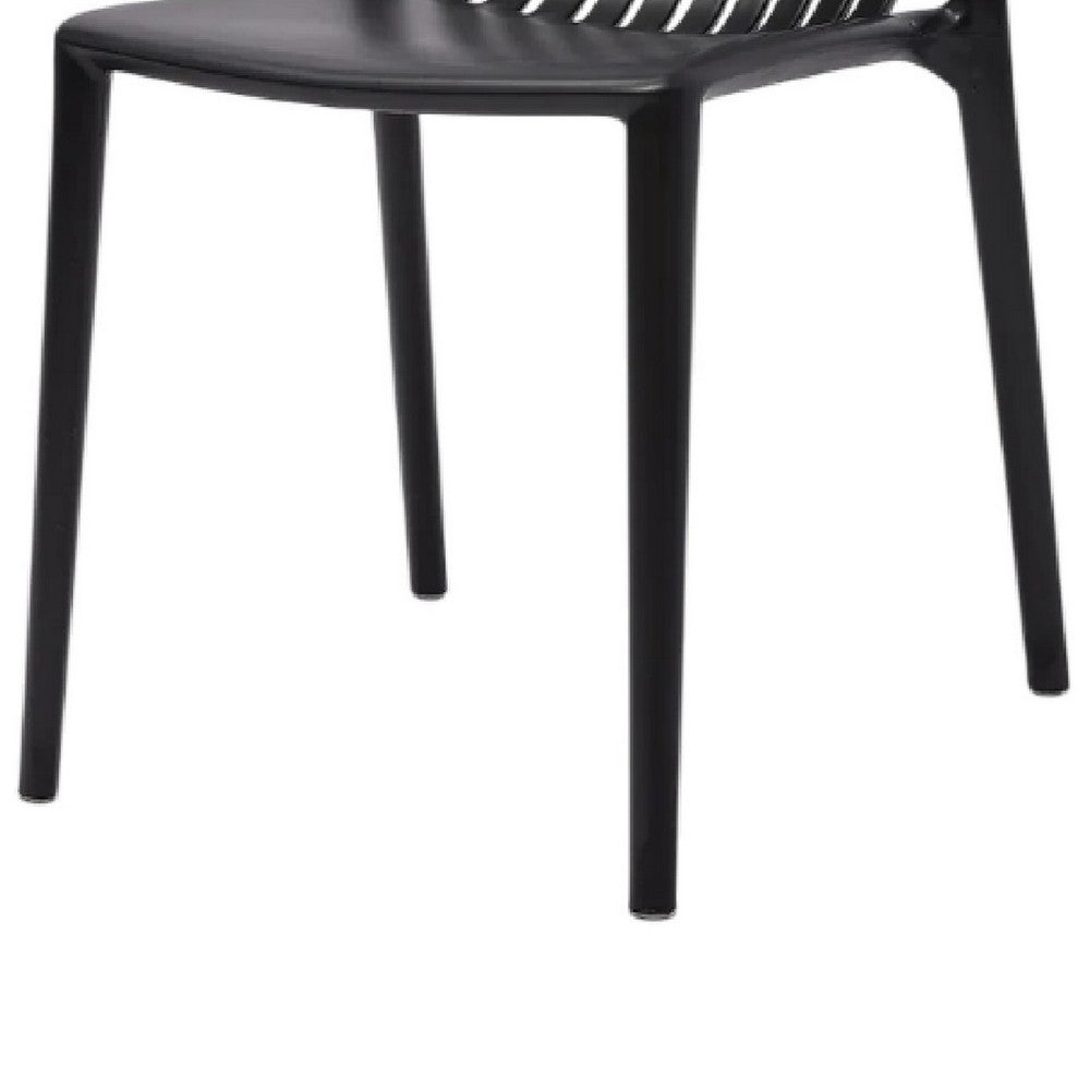 Benjara Womu Outdoor Side Chair Set of 4, Black Finish, Open Slatted Backrest