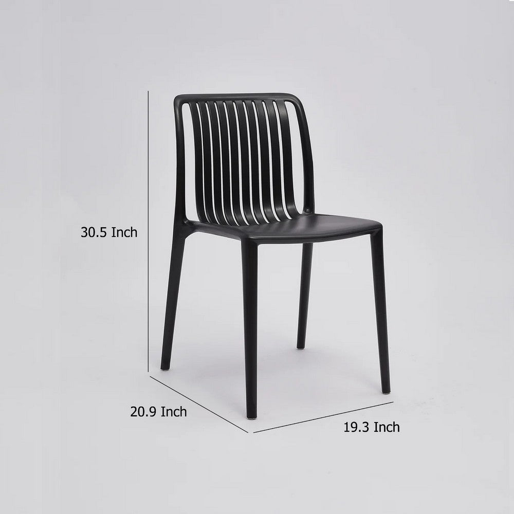 Benjara Womu Outdoor Side Chair Set of 4, Black Finish, Open Slatted Backrest