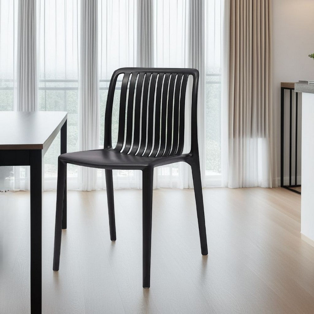 Benjara Womu Outdoor Side Chair Set of 4, Black Finish, Open Slatted Backrest