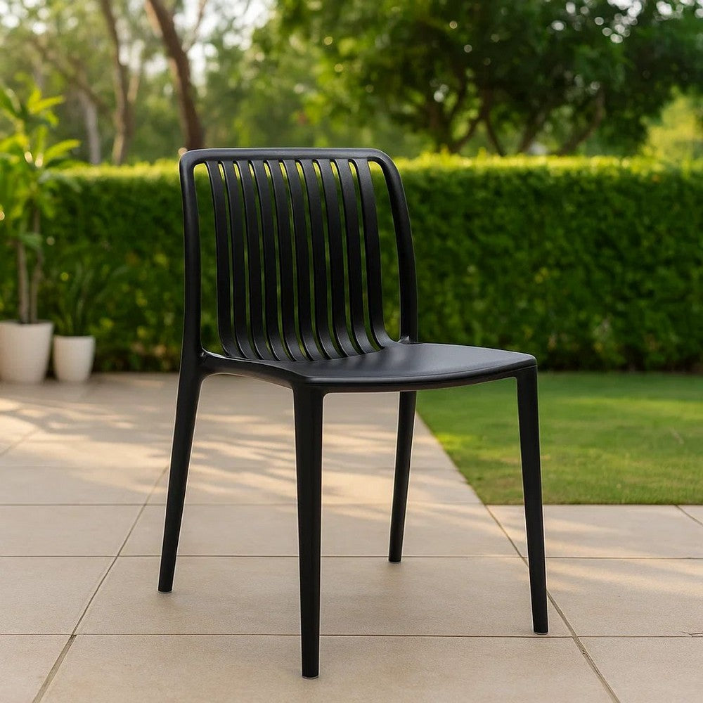 Benjara Womu Outdoor Side Chair Set of 4, Black Finish, Open Slatted Backrest