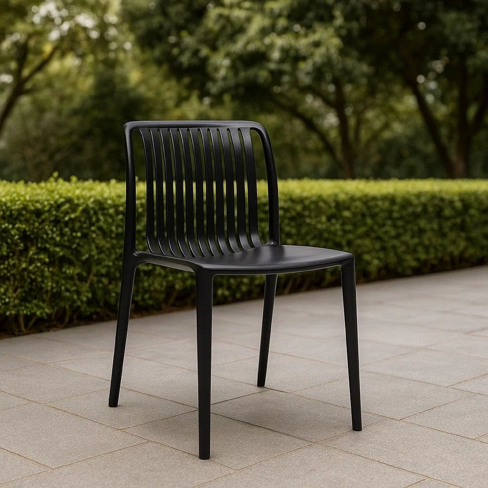 Benjara Womu Outdoor Side Chair Set of 4, Black Finish, Open Slatted Backrest