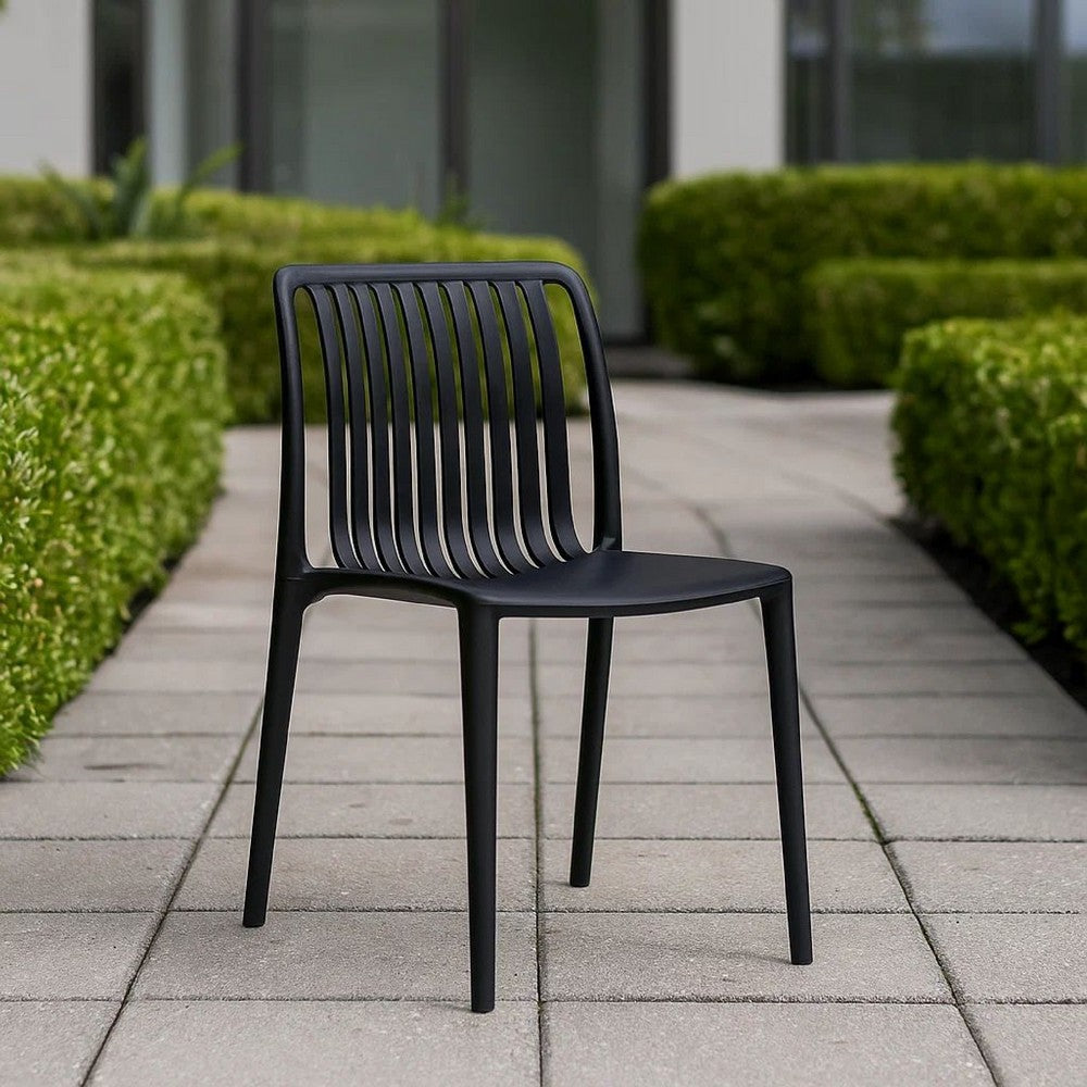 Benjara Womu Outdoor Side Chair Set of 4, Black Finish, Open Slatted Backrest