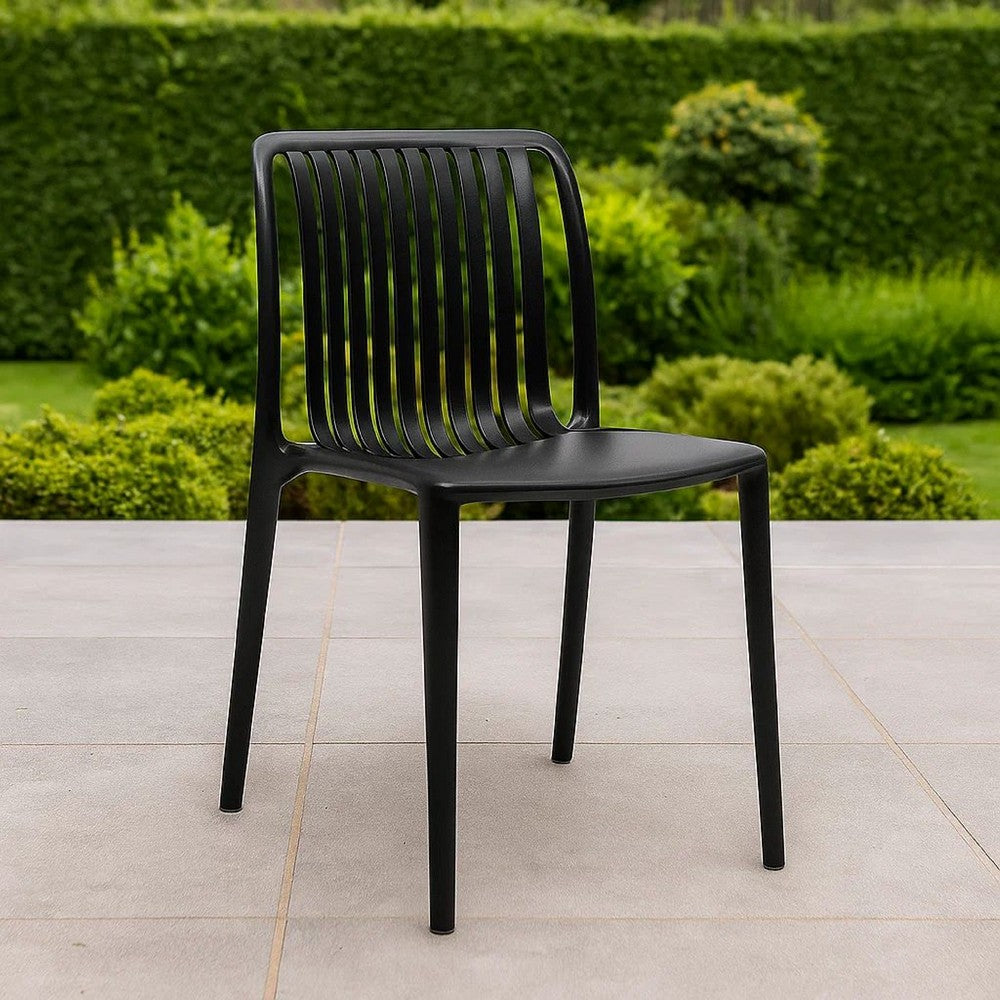 Benjara Womu Outdoor Side Chair Set of 4, Black Finish, Open Slatted Backrest