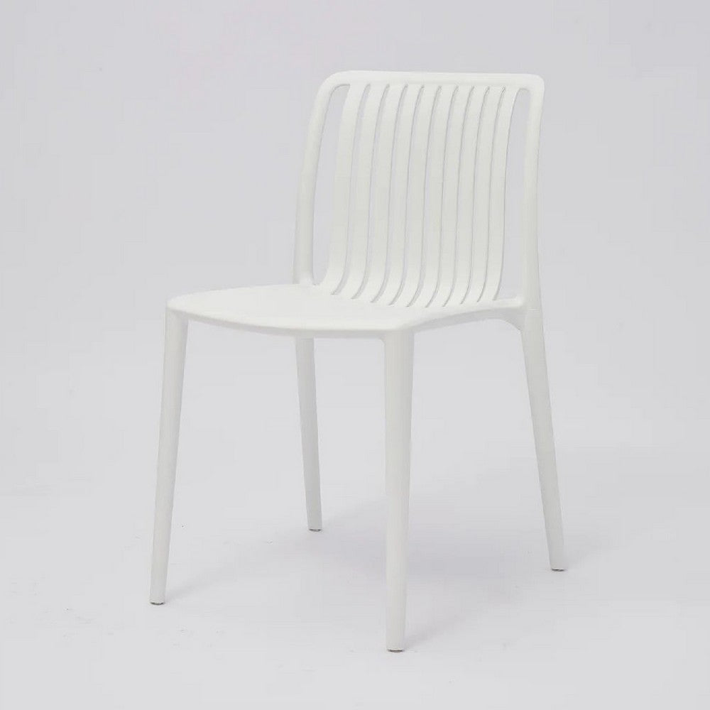 Benjara Womu Outdoor Side Chair Set of 4, White Finish, Open Slatted Backrest
