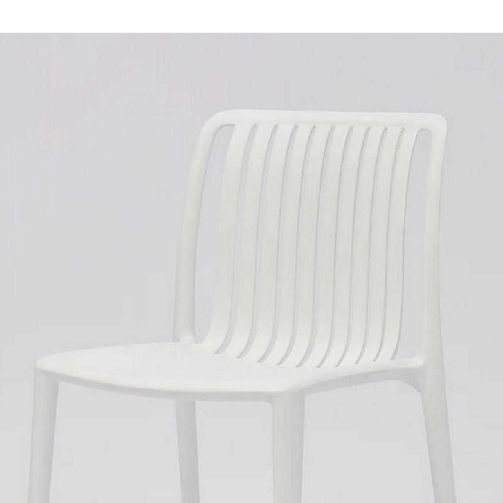 Benjara Womu Outdoor Side Chair Set of 4, White Finish, Open Slatted Backrest