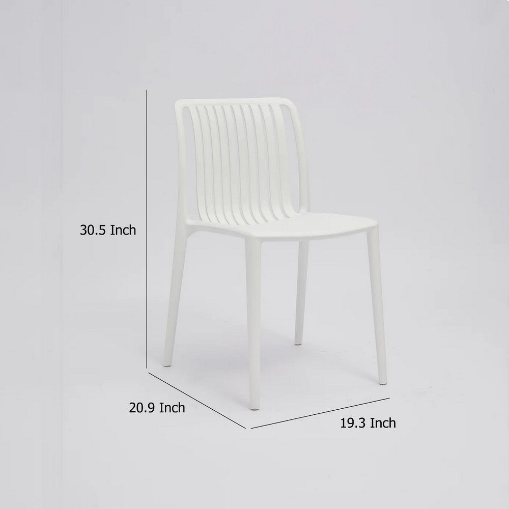 Benjara Womu Outdoor Side Chair Set of 4, White Finish, Open Slatted Backrest