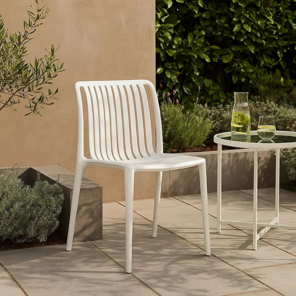Benjara Womu Outdoor Side Chair Set of 4, White Finish, Open Slatted Backrest