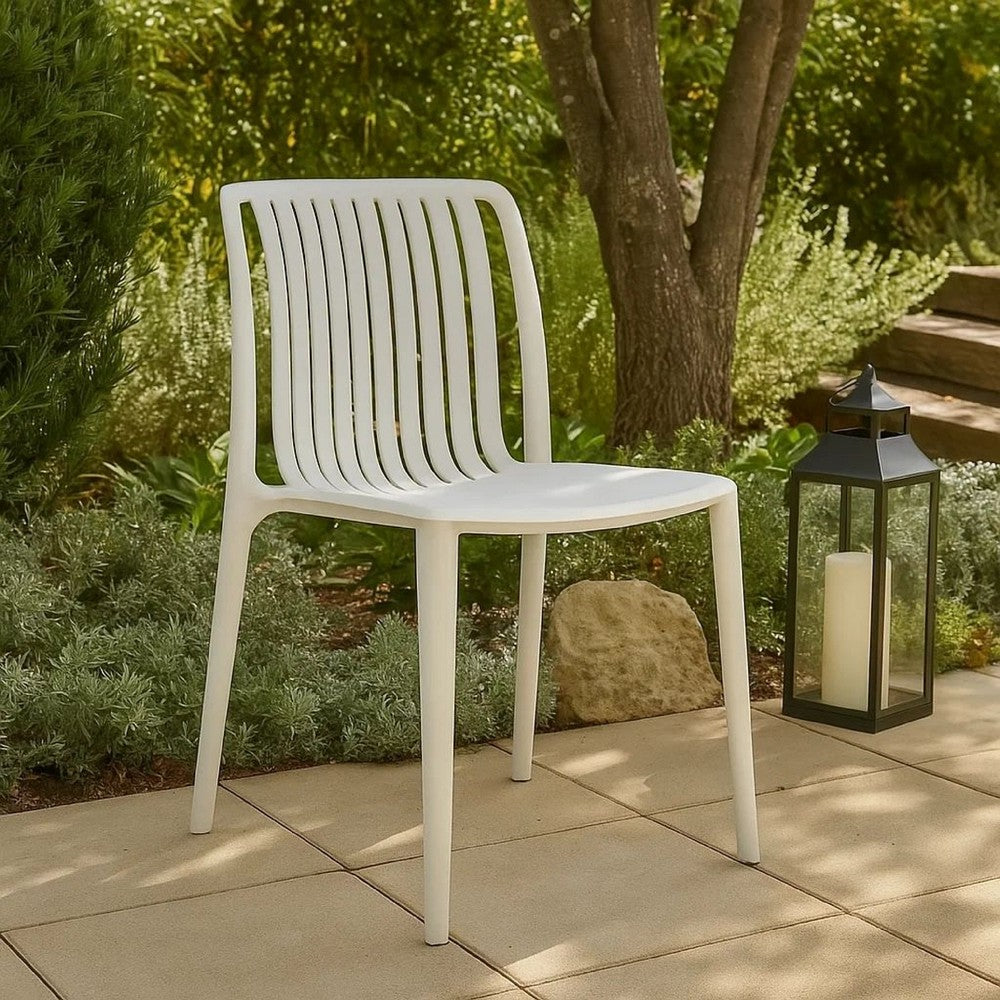 Benjara Womu Outdoor Side Chair Set of 4, White Finish, Open Slatted Backrest