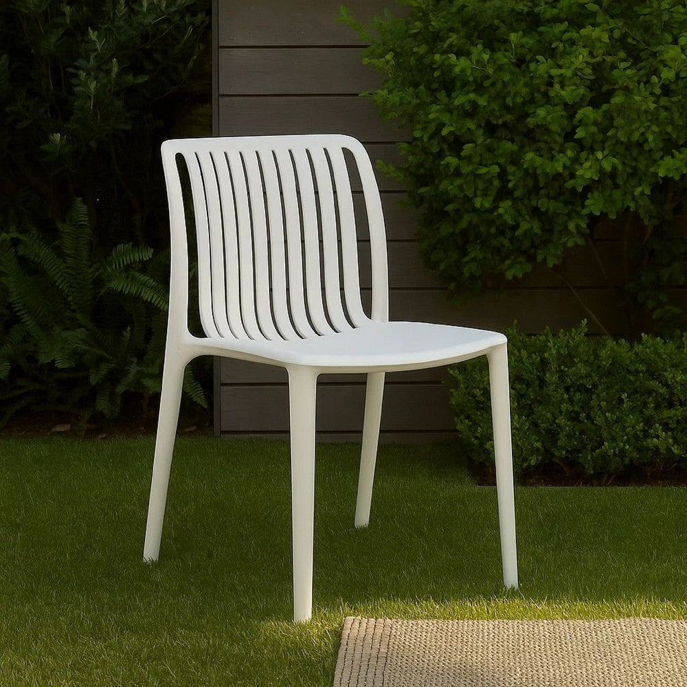 Benjara Womu Outdoor Side Chair Set of 4, White Finish, Open Slatted Backrest