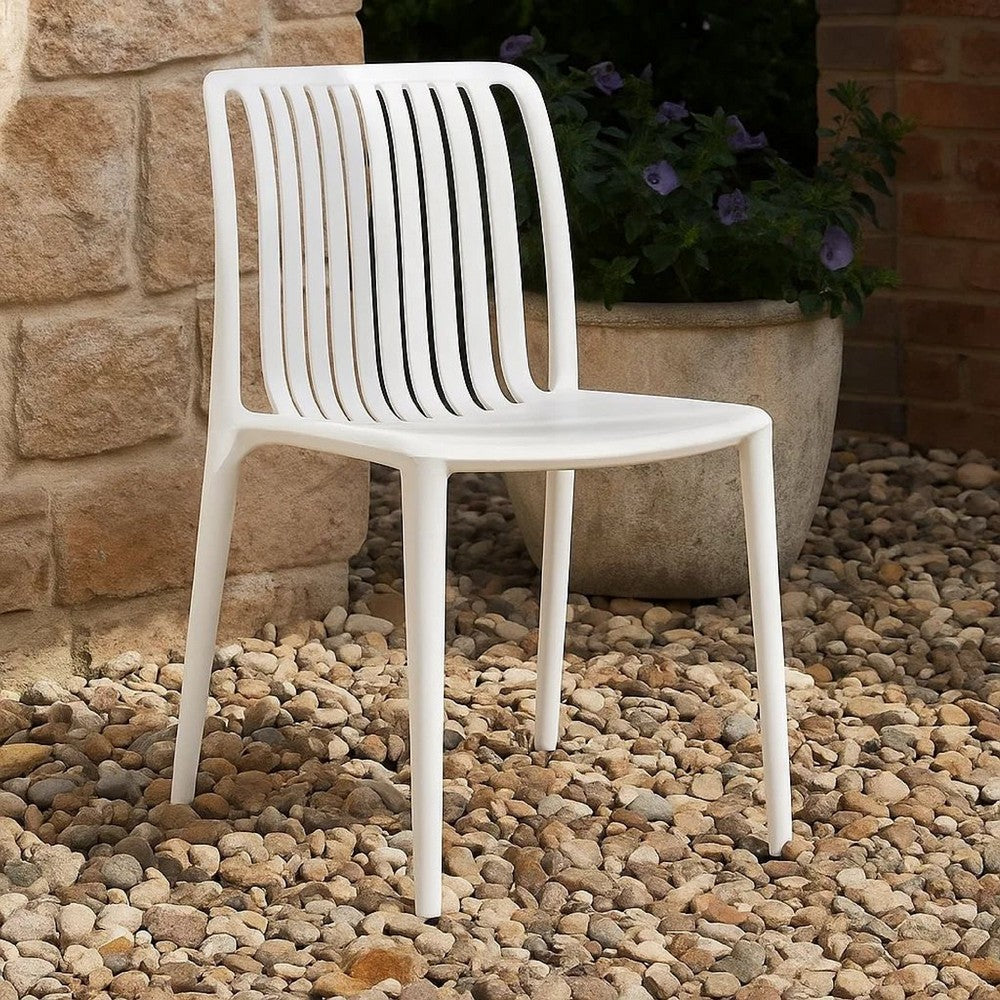 Benjara Womu Outdoor Side Chair Set of 4, White Finish, Open Slatted Backrest