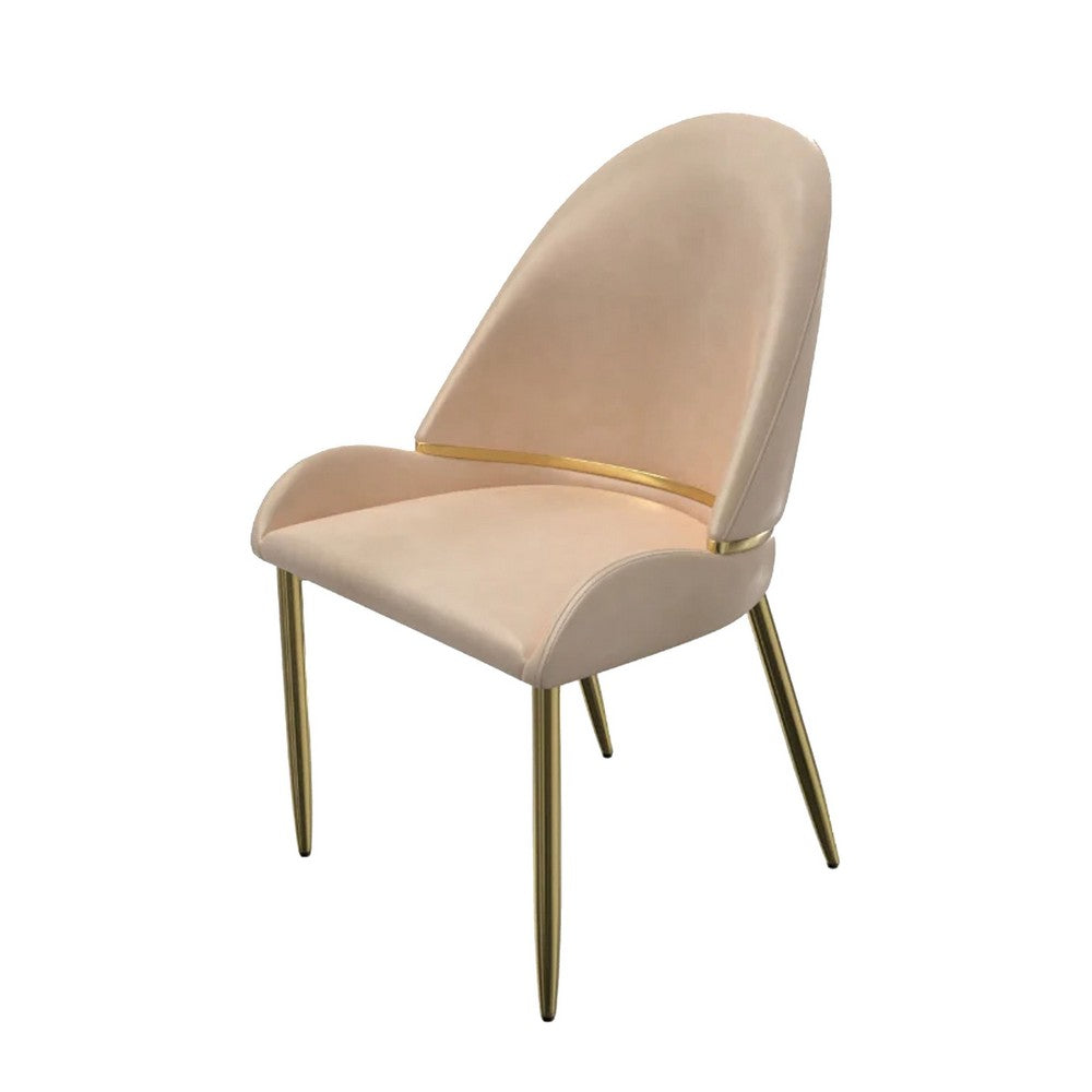 Benjara Mior Dining Chair Set of 2, Champagne Faux Leather, Gold Metal Accents