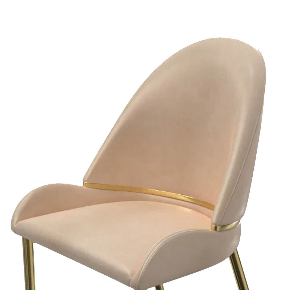 Benjara Mior Dining Chair Set of 2, Champagne Faux Leather, Gold Metal Accents