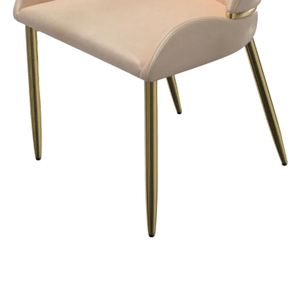 Benjara Mior Dining Chair Set of 2, Champagne Faux Leather, Gold Metal Accents