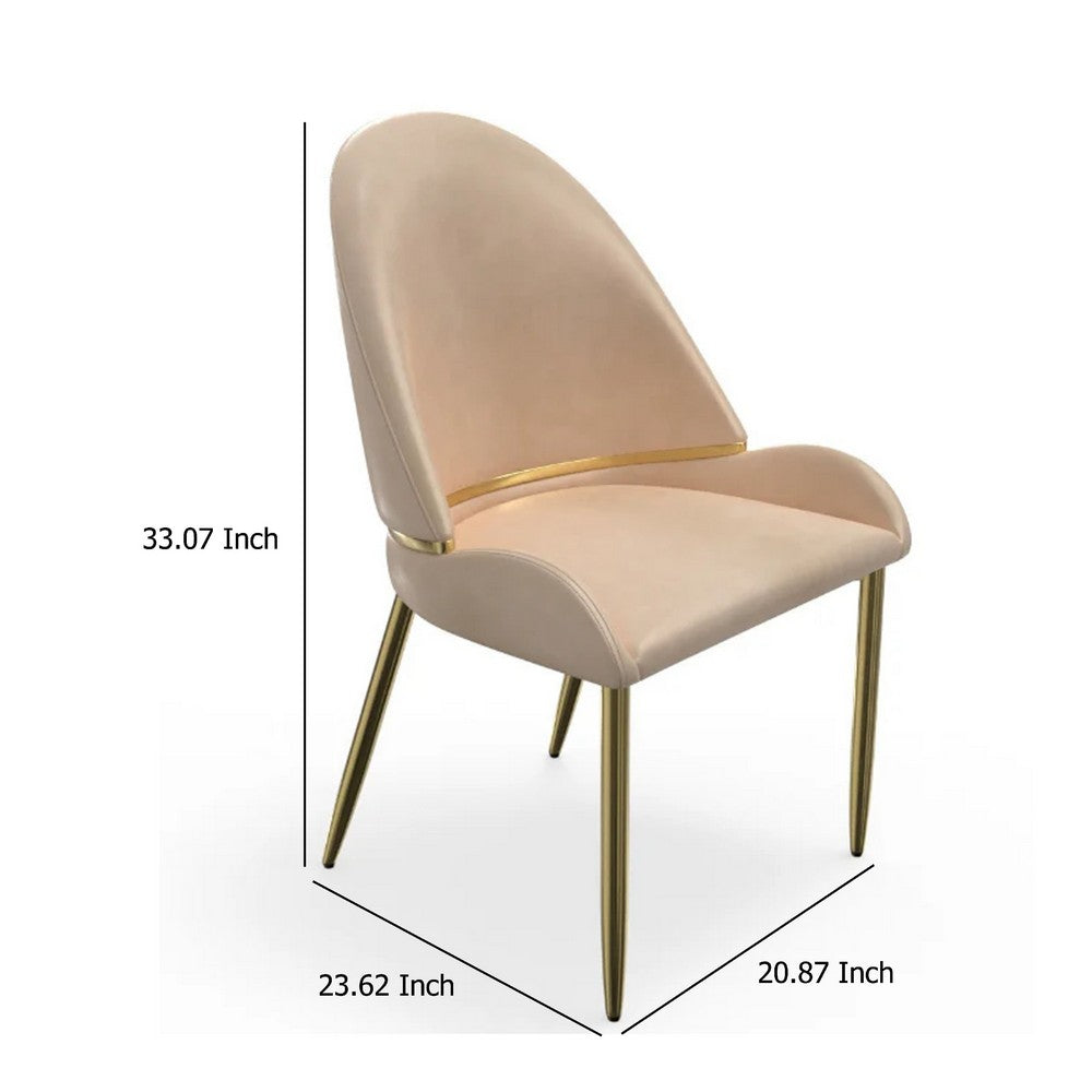 Benjara Mior Dining Chair Set of 2, Champagne Faux Leather, Gold Metal Accents