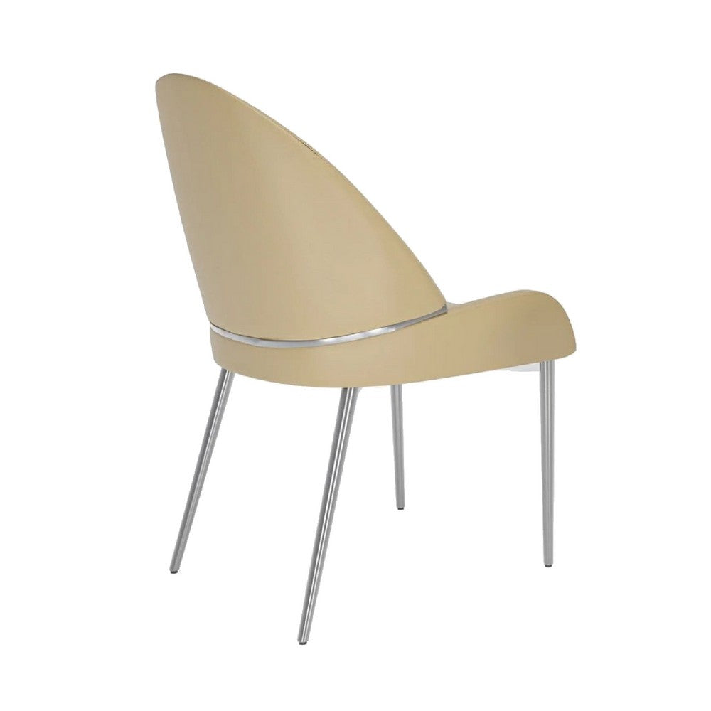 Benjara Mior Dining Chair Set of 2, Taupe Faux Leather, Gold Metal Accents