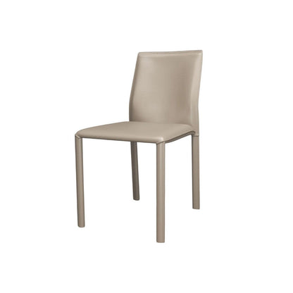 Benjara Nuwo Side Dining Chair Set of 2, Taupe Faux Leather, Modern Metal Legs