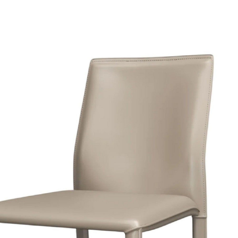 Benjara Nuwo Side Dining Chair Set of 2, Taupe Faux Leather, Modern Metal Legs