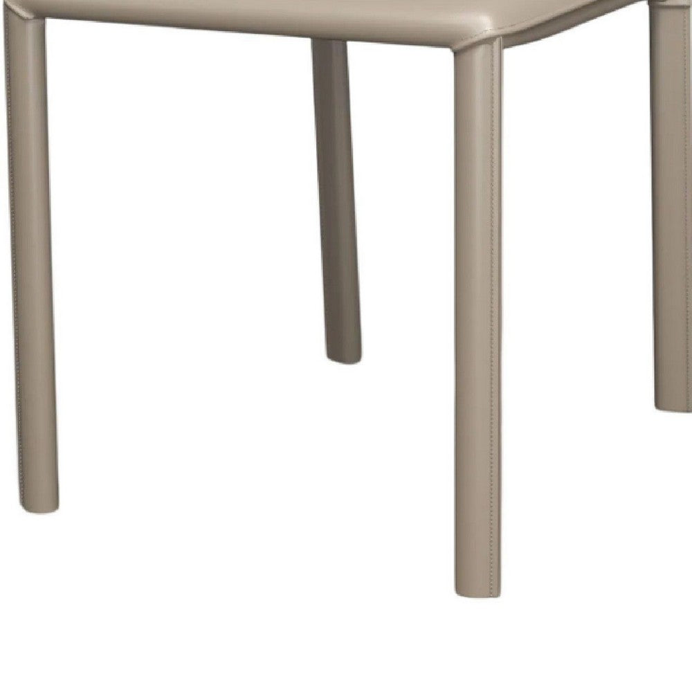 Benjara Nuwo Side Dining Chair Set of 2, Taupe Faux Leather, Modern Metal Legs
