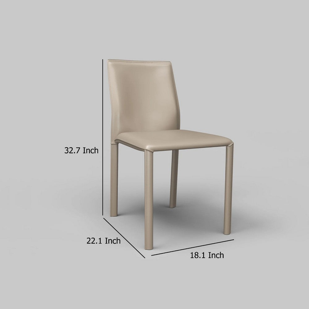 Benjara Nuwo Side Dining Chair Set of 2, Taupe Faux Leather, Modern Metal Legs