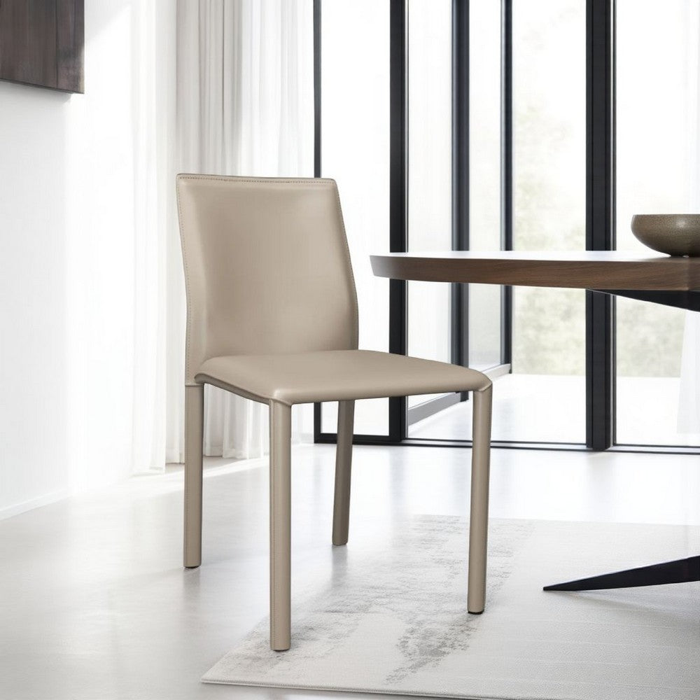 Benjara Nuwo Side Dining Chair Set of 2, Taupe Faux Leather, Modern Metal Legs