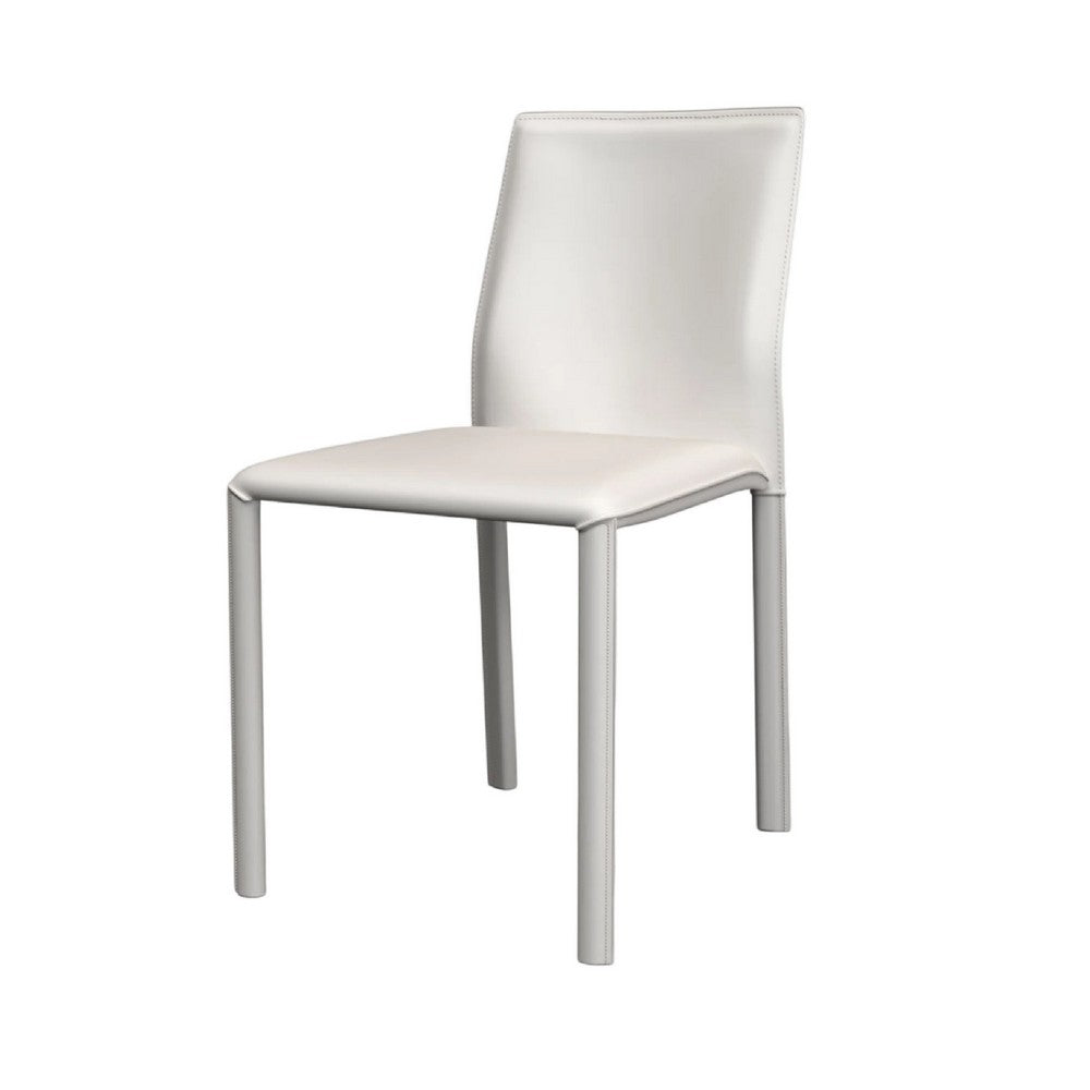 Benjara Nuwo Side Dining Chair Set of 2, White Faux Leather, Modern Metal Legs