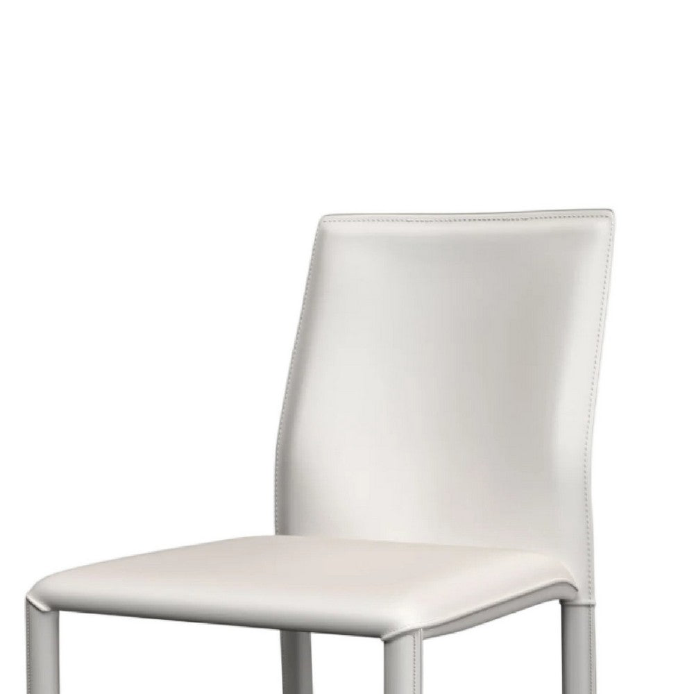Benjara Nuwo Side Dining Chair Set of 2, White Faux Leather, Modern Metal Legs