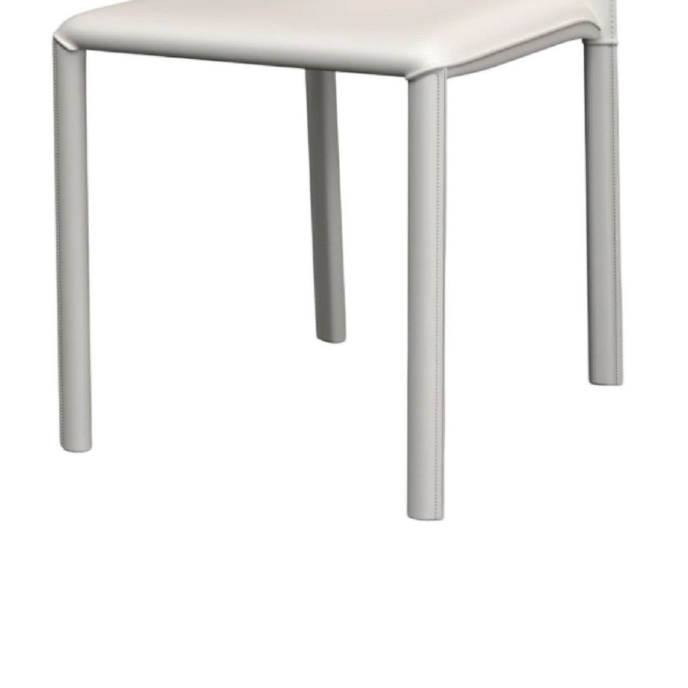 Benjara Nuwo Side Dining Chair Set of 2, White Faux Leather, Modern Metal Legs