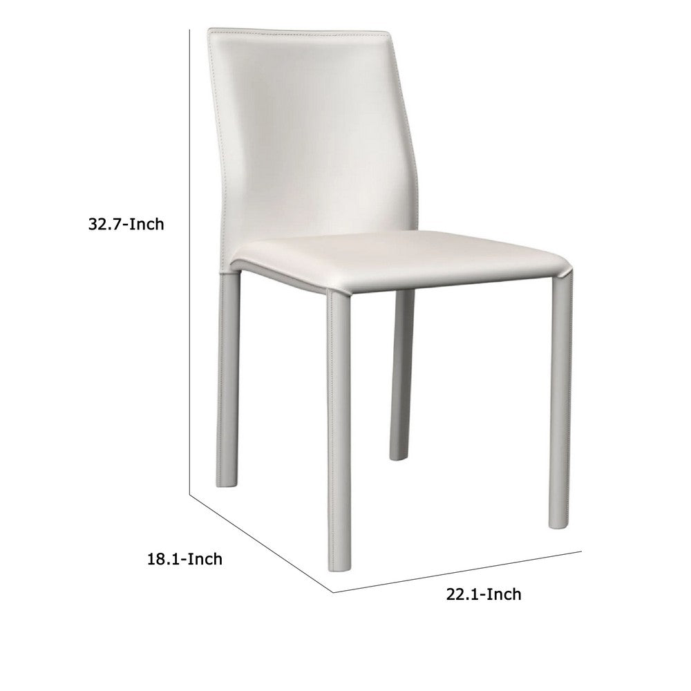Benjara Nuwo Side Dining Chair Set of 2, White Faux Leather, Modern Metal Legs