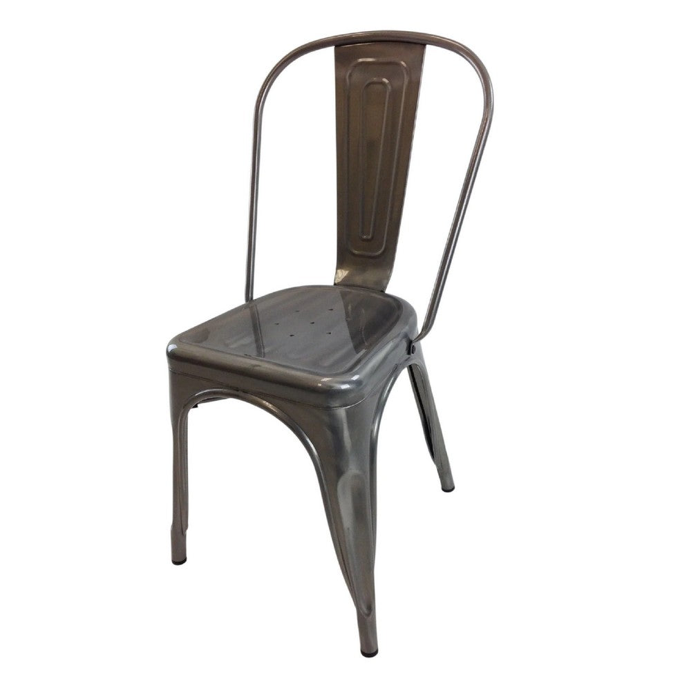 Benjara Dining Accent Chair Set of 4, Bronze Metal Body, Industrial Style