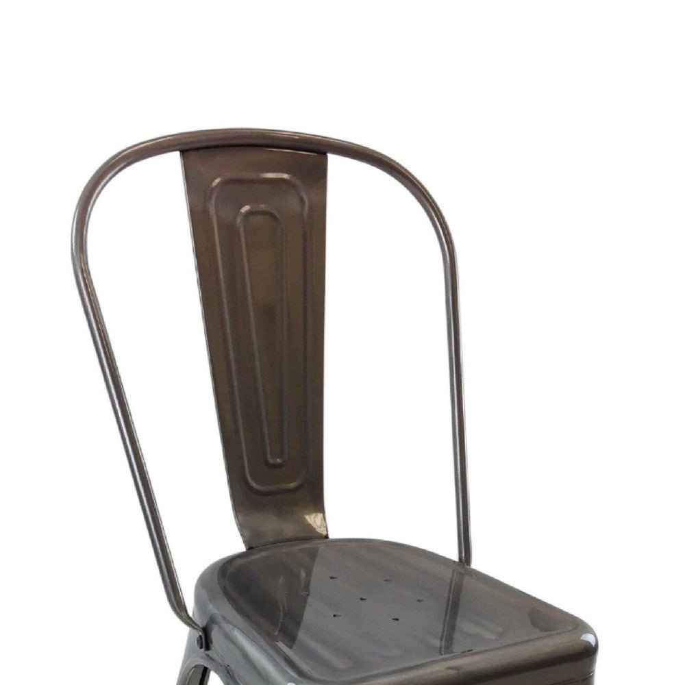 Benjara Dining Accent Chair Set of 4, Bronze Metal Body, Industrial Style