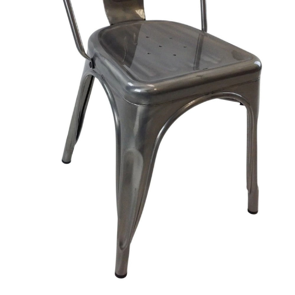 Benjara Dining Accent Chair Set of 4, Bronze Metal Body, Industrial Style