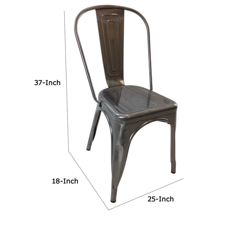 Benjara Dining Accent Chair Set of 4, Bronze Metal Body, Industrial Style