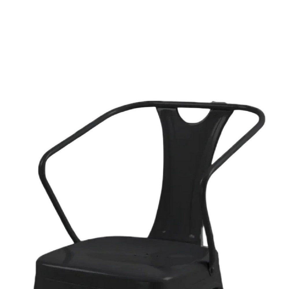 Benjara Toam Dining Armchair Set of 4, Black Metal, Industrial Tapered Legs
