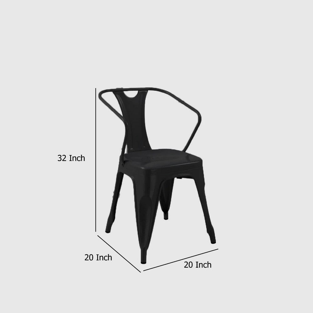 Benjara Toam Dining Armchair Set of 4, Black Metal, Industrial Tapered Legs