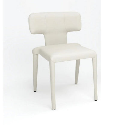Benjara Stackable Side Dining Chair Set of 4, Rich Oatmeal White Faux Leather