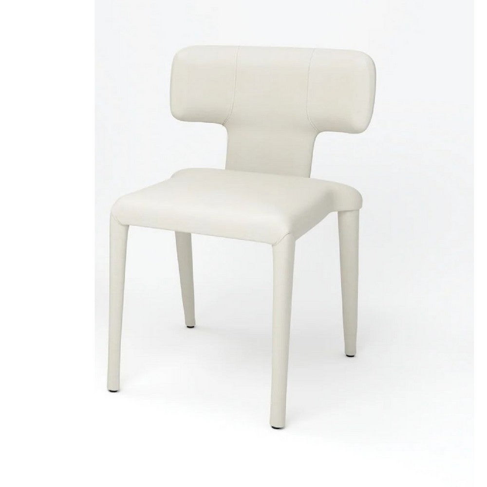 Benjara Stackable Side Dining Chair Set of 4, Rich Oatmeal White Faux Leather
