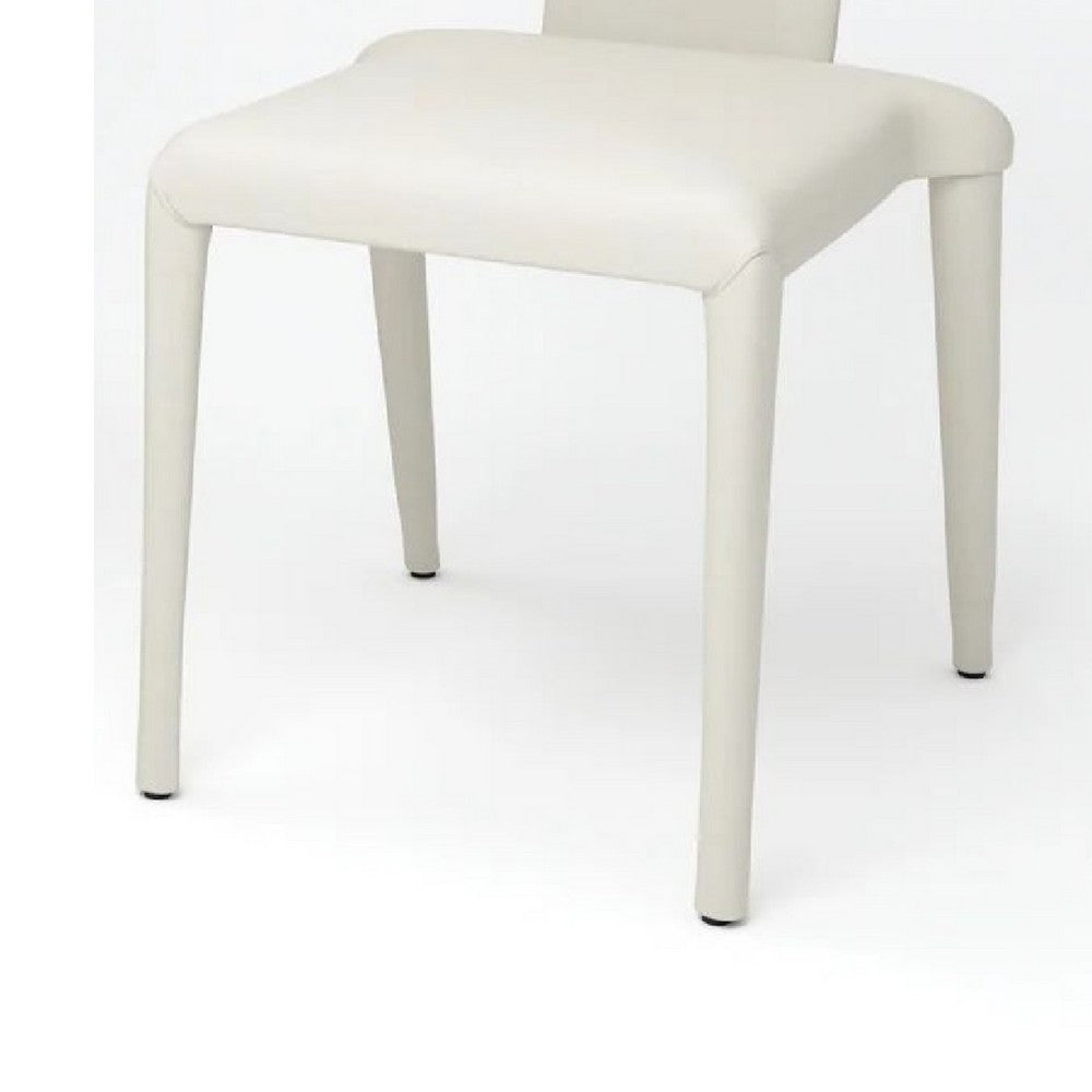 Benjara Stackable Side Dining Chair Set of 4, Rich Oatmeal White Faux Leather