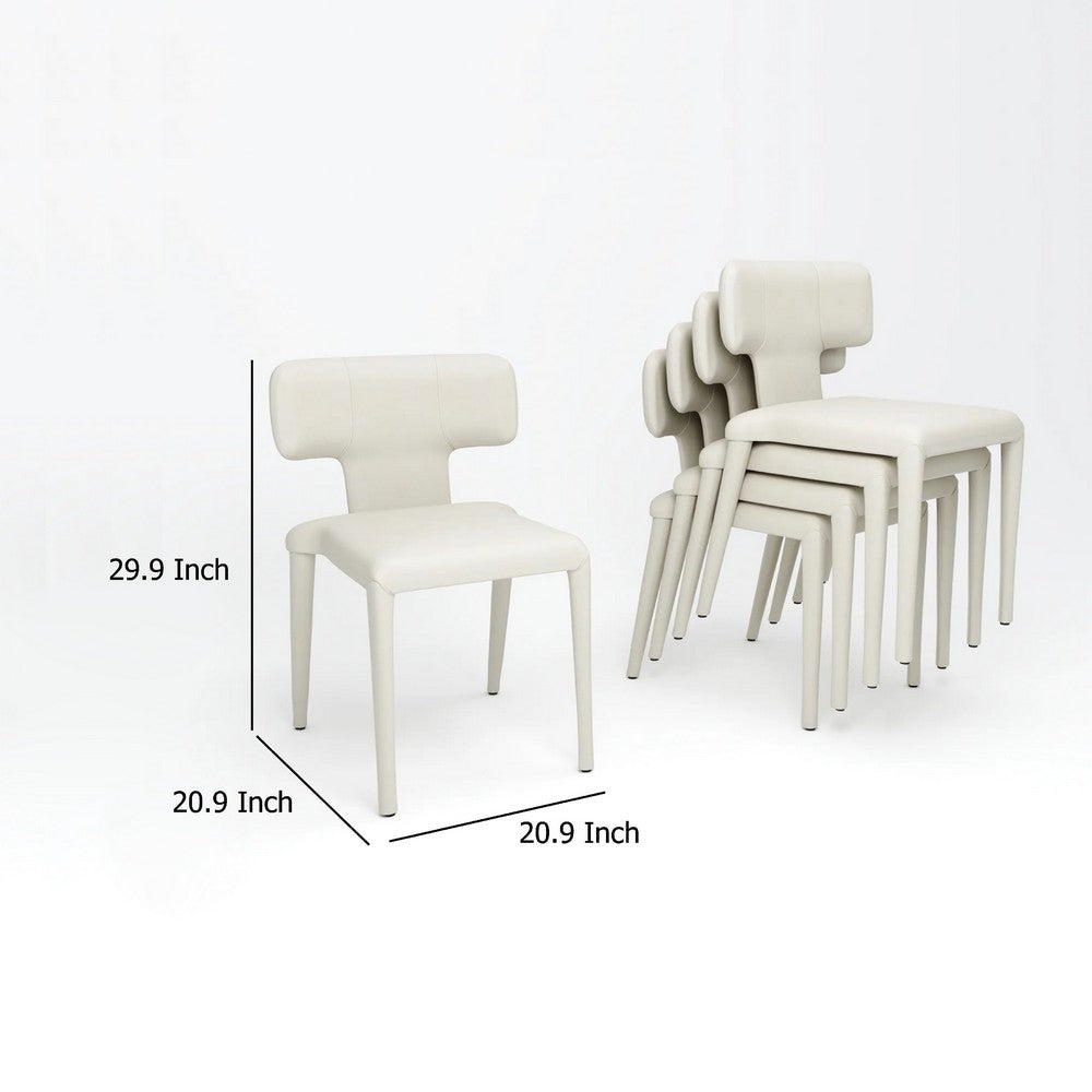 Benjara Stackable Side Dining Chair Set of 4, Rich Oatmeal White Faux Leather