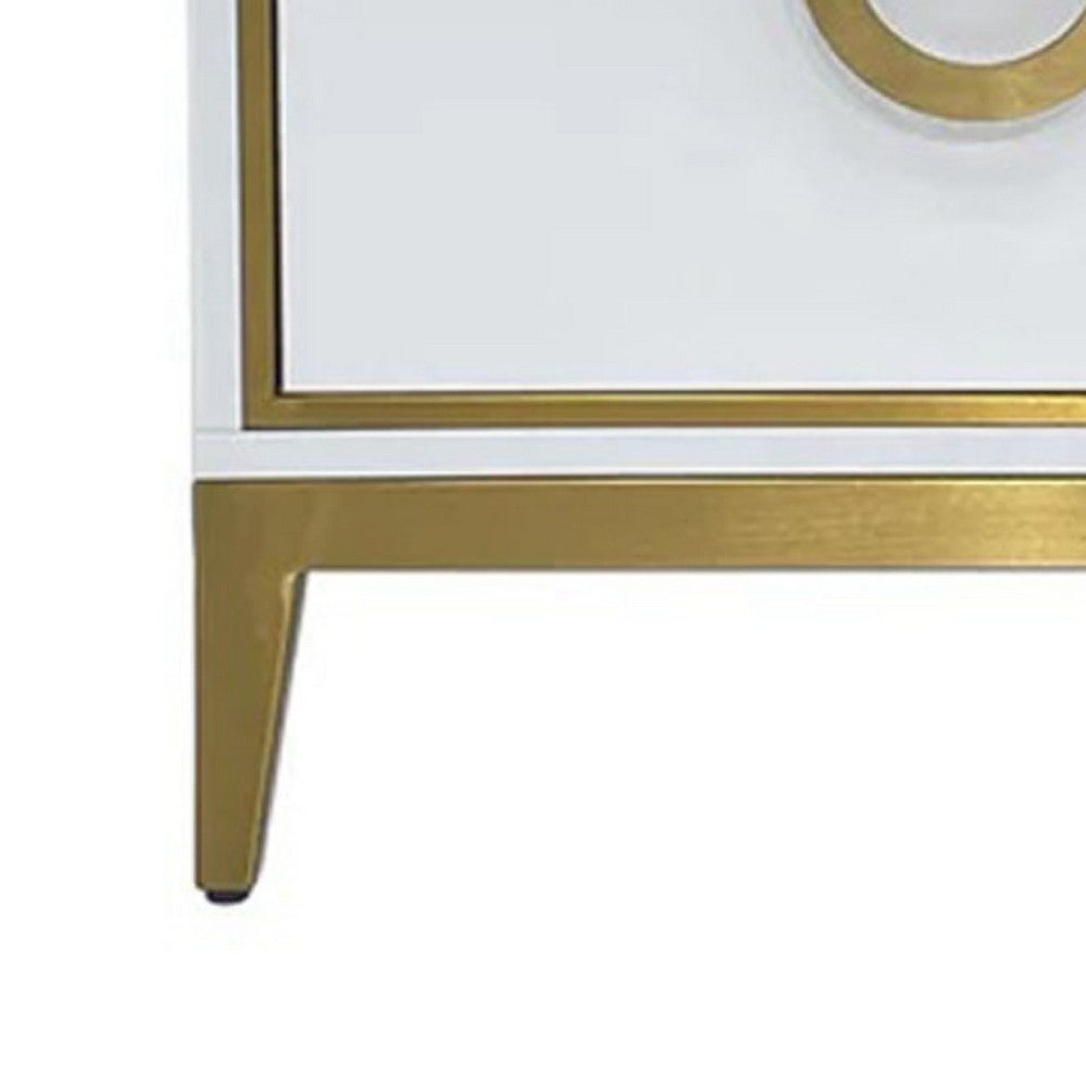 Benjara Nightstand, 20 Inch, 2 Drawers with Luxe Gold Metal Handles, White